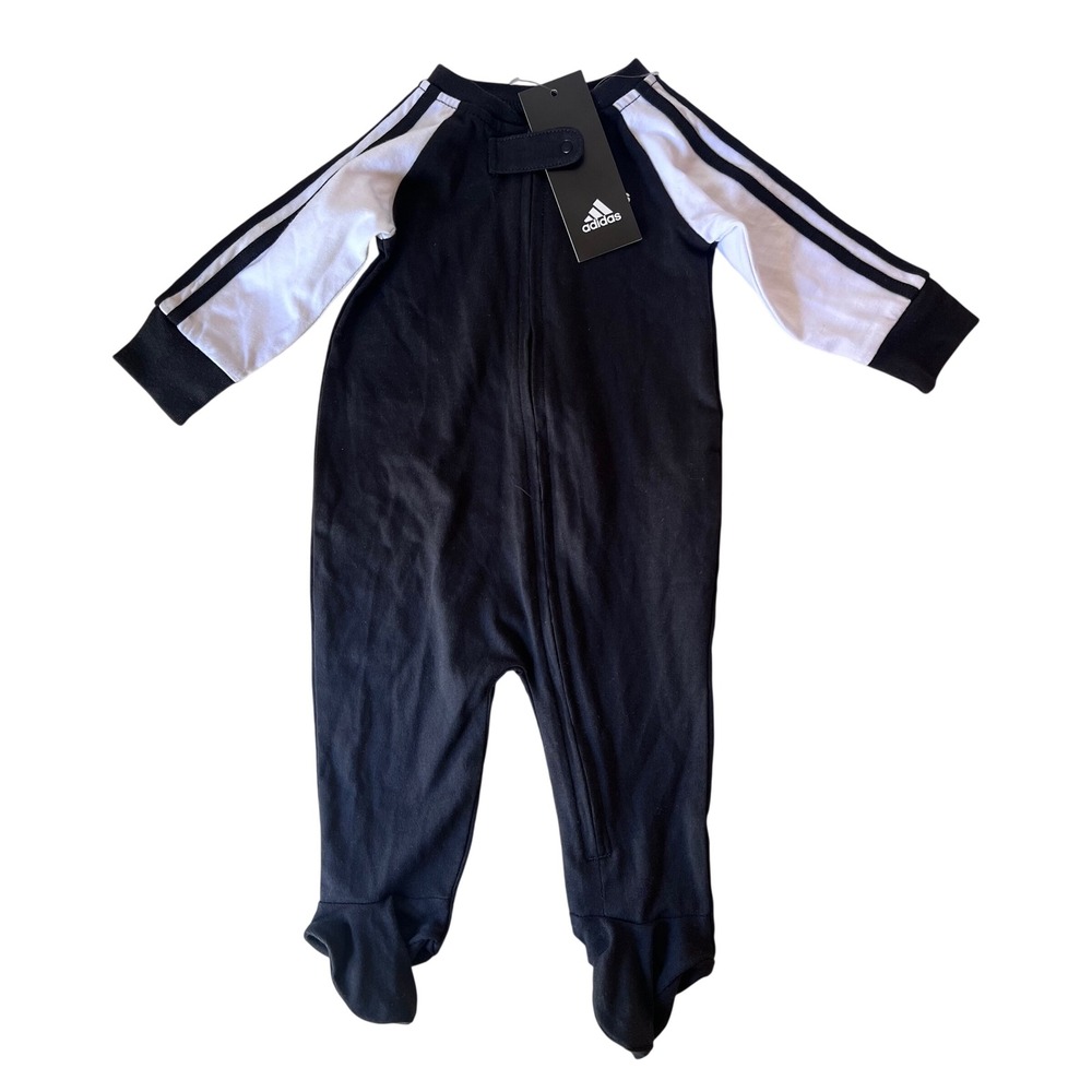 Adidas Boys 3M Black White 3-Stripe Footed Coverall Sleeper AM0026